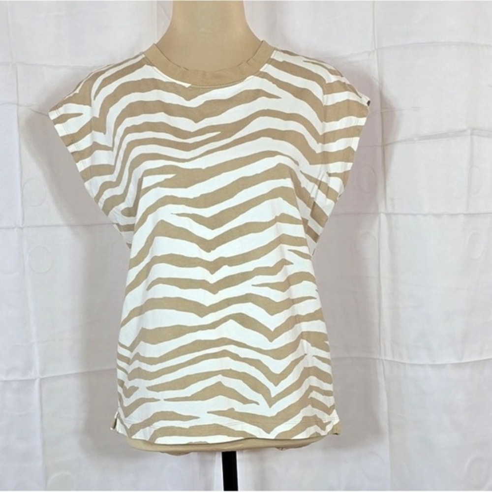 LOFT Womens Tan Cream Zebra Print Muscle Tee Cotton Modal XS 590792 SU22
